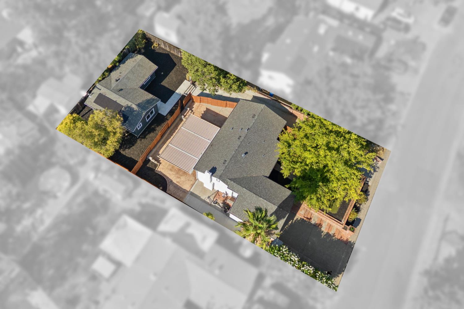 Aerial view of the Fair Oaks investment property showing the existing home and the detached ADU at the rear of the lot
