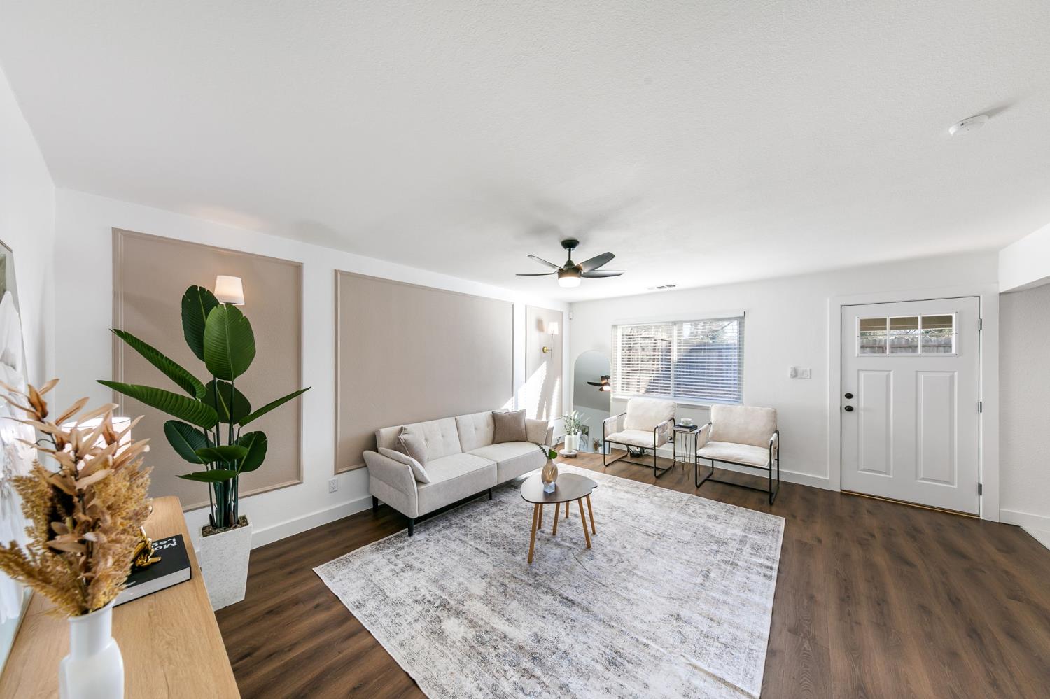 Renovated living area in the Oak Avenue home