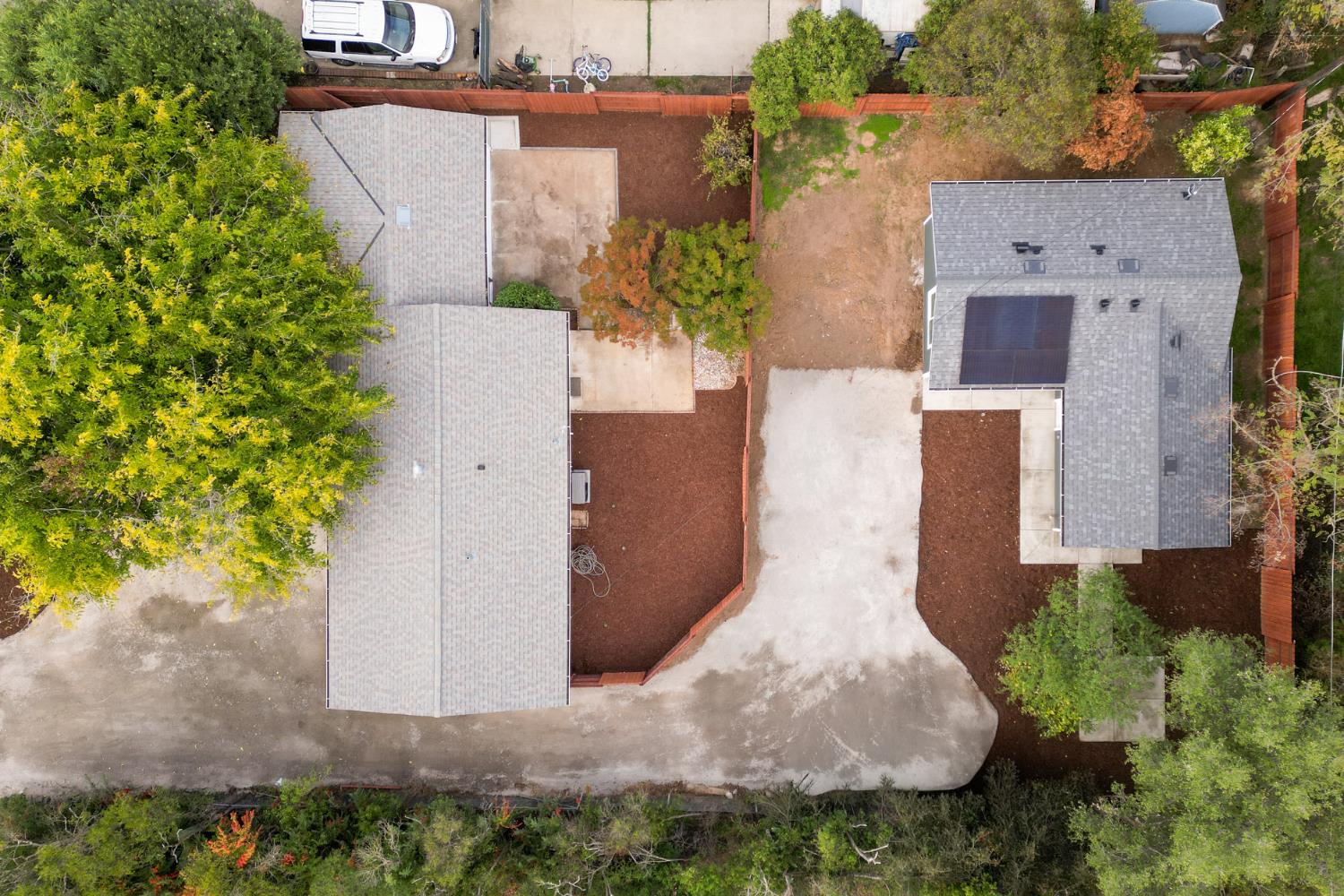 Aerial view of the Orangevale investment property on Wachtel Way showing the original home and the new rear ADU